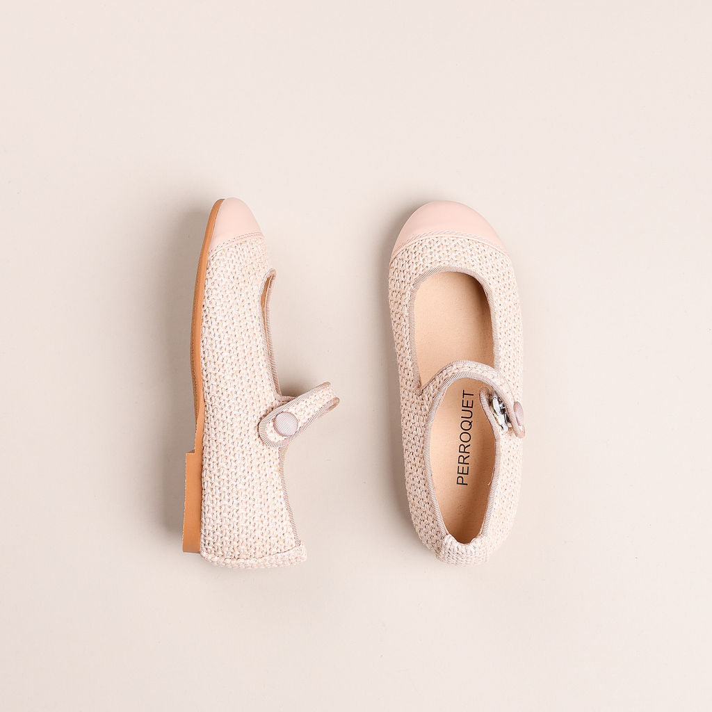 Cap Toe Mary Jane - Rafia & Pearlized White | Perroquet Shoes