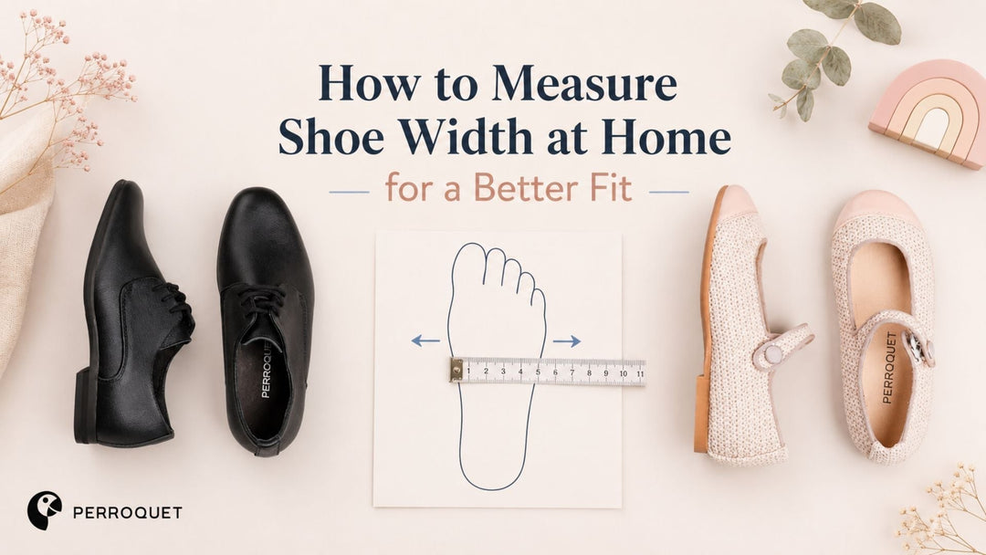How to measure shoe width at home using kids' shoes and a width guide