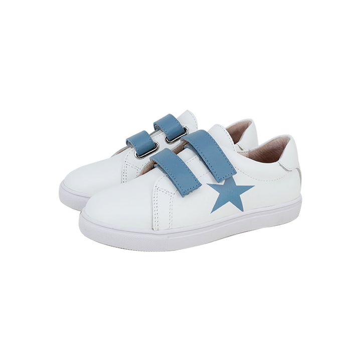 Double Velcro Sneaker/Lines - White/Dusty Blue