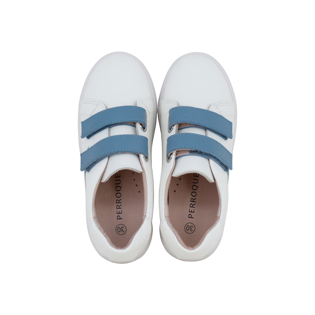 Double Velcro Sneaker/Lines - White/Dusty Blue